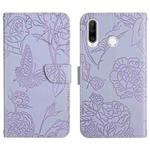 For Huawei P30 Lite Skin Feel Butterfly Peony Embossed Leather Phone Case(Purple)