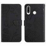 For Huawei P30 Lite Skin Feel Butterfly Peony Embossed Leather Phone Case(Black)