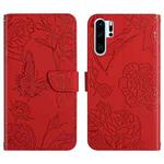 For Huawei P30 Pro Skin Feel Butterfly Peony Embossed Leather Phone Case(Red)