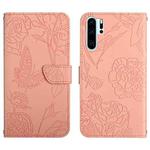 For Huawei P30 Pro Skin Feel Butterfly Peony Embossed Leather Phone Case(Pink)
