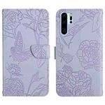 For Huawei P30 Pro Skin Feel Butterfly Peony Embossed Leather Phone Case(Purple)