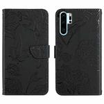 For Huawei P30 Pro Skin Feel Butterfly Peony Embossed Leather Phone Case(Black)