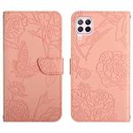 For Huawei P40 Lite Skin Feel Butterfly Peony Embossed Leather Phone Case(Pink)