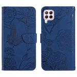 For Huawei P40 Lite Skin Feel Butterfly Peony Embossed Leather Phone Case(Blue)