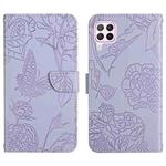 For Huawei P40 Lite Skin Feel Butterfly Peony Embossed Leather Phone Case(Purple)