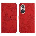 For Huawei P50 Pro Skin Feel Butterfly Peony Embossed Leather Phone Case(Red)