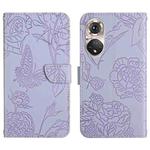 For Huawei P50 Pro Skin Feel Butterfly Peony Embossed Leather Phone Case(Purple)