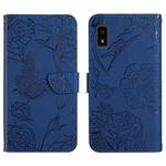 For Sharp Aquos Wish SHG06 Skin Feel Butterfly Peony Embossed Leather Phone Case(Blue)