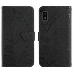 For Sharp Aquos Wish SHG06 Skin Feel Butterfly Peony Embossed Leather Phone Case(Black)