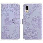 For Sharp Simple Sumaho 6 Skin Feel Butterfly Peony Embossed Leather Phone Case(Purple)
