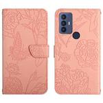 For Sharp Aquos V6 / V6 Plus Skin Feel Butterfly Peony Embossed Leather Phone Case(Pink)