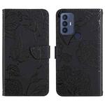 For Sharp Aquos V6 / V6 Plus Skin Feel Butterfly Peony Embossed Leather Phone Case(Black)