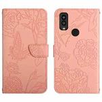 For Kyocera Android One S9 Skin Feel Butterfly Peony Embossed Leather Phone Case(Pink)
