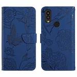 For Kyocera Android One S9 Skin Feel Butterfly Peony Embossed Leather Phone Case(Blue)