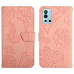 For OnePlus 9R Skin Feel Butterfly Peony Embossed Leather Phone Case(Pink)