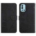 For OnePlus 9R Skin Feel Butterfly Peony Embossed Leather Phone Case(Black)