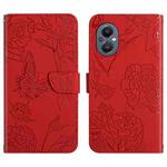 For OnePlus Nord N20 5G Skin Feel Butterfly Peony Embossed Leather Phone Case(Red)