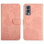 For OnePlus Nord 2 5G Skin Feel Butterfly Peony Embossed Leather Phone Case(Pink)