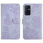 For OnePlus 9 Skin Feel Butterfly Peony Embossed Leather Phone Case(Purple)