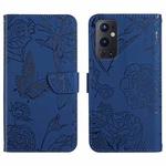 For OnePlus 9 Pro Skin Feel Butterfly Peony Embossed Leather Phone Case(Blue)