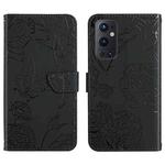 For OnePlus 9 Pro Skin Feel Butterfly Peony Embossed Leather Phone Case(Black)