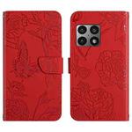 For OnePlus 10 Pro Skin Feel Butterfly Peony Embossed Leather Phone Case(Red)