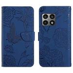 For OnePlus 10 Pro Skin Feel Butterfly Peony Embossed Leather Phone Case(Blue)