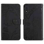 For Samsung Galaxy A01 Skin Feel Butterfly Peony Embossed Leather Phone Case(Black)