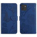 For Samsung Galaxy A03 164mm Skin Feel Butterfly Peony Embossed Leather Phone Case(Blue)