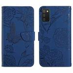 For Samsung Galaxy A03s 166mm Skin Feel Butterfly Peony Embossed Leather Phone Case(Blue)