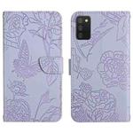 For Samsung Galaxy A03s 166mm Skin Feel Butterfly Peony Embossed Leather Phone Case(Purple)