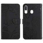 For Samsung Galaxy A20e Skin Feel Butterfly Peony Embossed Leather Phone Case(Black)