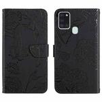 For Samsung Galaxy A21s Skin Feel Butterfly Peony Embossed Leather Phone Case(Black)