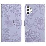 For Samsung Galaxy A32 5G Skin Feel Butterfly Peony Embossed Leather Phone Case(Purple)