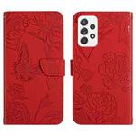 For Samsung Galaxy A33 5G Skin Feel Butterfly Peony Embossed Leather Phone Case(Red)