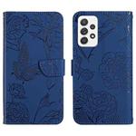 For Samsung Galaxy A33 5G Skin Feel Butterfly Peony Embossed Leather Phone Case(Blue)
