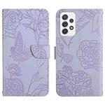 For Samsung Galaxy A33 5G Skin Feel Butterfly Peony Embossed Leather Phone Case(Purple)