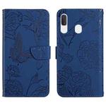 For Samsung Galaxy A40 Skin Feel Butterfly Peony Embossed Leather Phone Case(Blue)