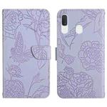 For Samsung Galaxy A40 Skin Feel Butterfly Peony Embossed Leather Phone Case(Purple)