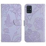 For Samsung Galaxy A51 5G Skin Feel Butterfly Peony Embossed Leather Phone Case(Purple)