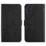 For Samsung Galaxy A51 5G Skin Feel Butterfly Peony Embossed Leather Phone Case(Black)