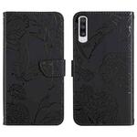 For Samsung Galaxy A70 Skin Feel Butterfly Peony Embossed Leather Phone Case(Black)