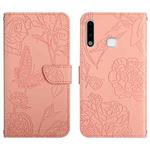 For Samsung Galaxy A70e Skin Feel Butterfly Peony Embossed Leather Phone Case(Pink)
