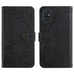 For Samsung Galaxy A71 5G Skin Feel Butterfly Peony Embossed Leather Phone Case(Black)