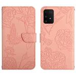 For Samsung Galaxy A91 Skin Feel Butterfly Peony Embossed Leather Phone Case(Pink)