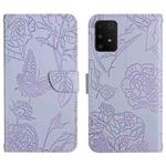 For Samsung Galaxy A91 Skin Feel Butterfly Peony Embossed Leather Phone Case(Purple)