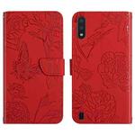 For Samsung Galaxy M10 / A10 Skin Feel Butterfly Peony Embossed Leather Phone Case(Red)