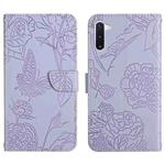 For Samsung Galaxy Note10 Skin Feel Butterfly Peony Embossed Leather Phone Case(Purple)