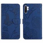 For Samsung Galaxy Note10+ Skin Feel Butterfly Peony Embossed Leather Phone Case(Blue)