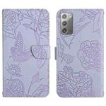 For Samsung Galaxy Note20 Skin Feel Butterfly Peony Embossed Leather Phone Case(Purple)